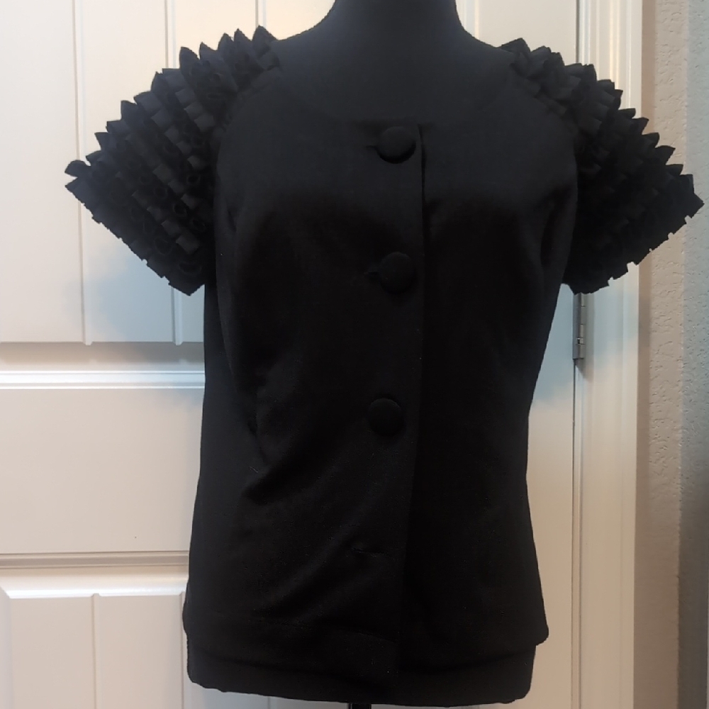 Fever Black Medium Button Up Top Pleated Sleeve